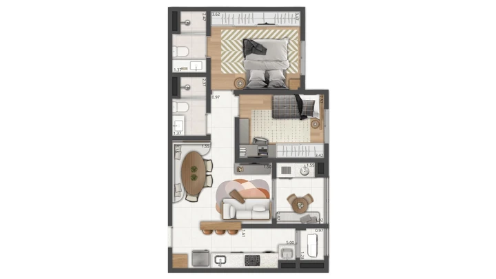 Planta do Matiz: Apartamento de 66 m² | Terraço Gourmet