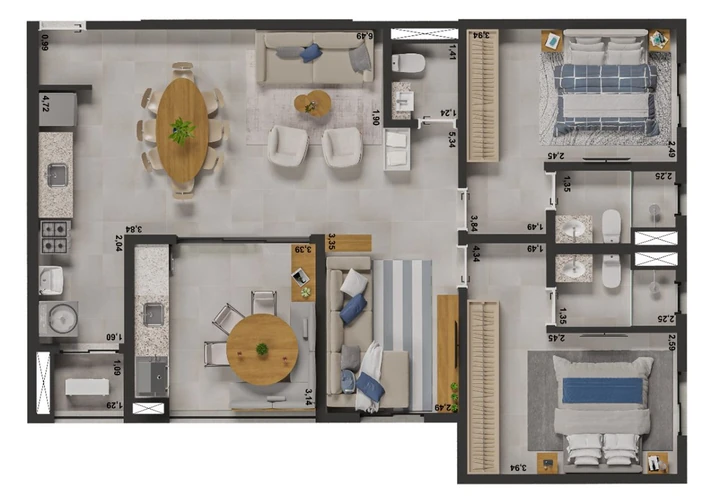 Planta do Viven: PLANTA 4 - 95,83m² - COZINHA ABERTA
