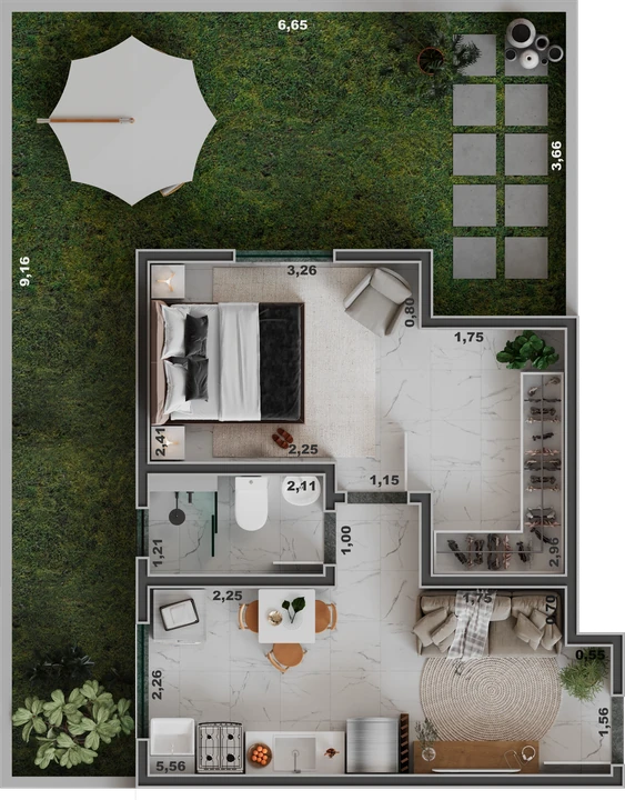 Planta do Unique Palestra: Apartamento Garden Ponta - 1 dorm. - 65,33 m²