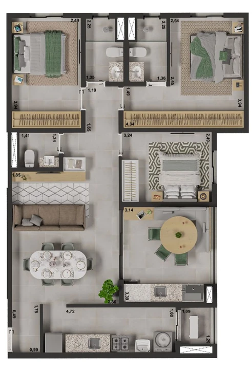 Planta do Viven: PLANTA 1 - 95,83m²