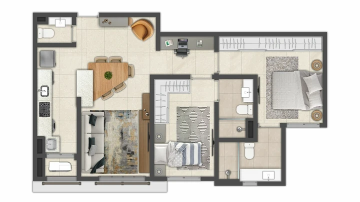 Planta do Cambuí Reserva da Mata: Apartamento 74,3 m² | Gourmet integrado*