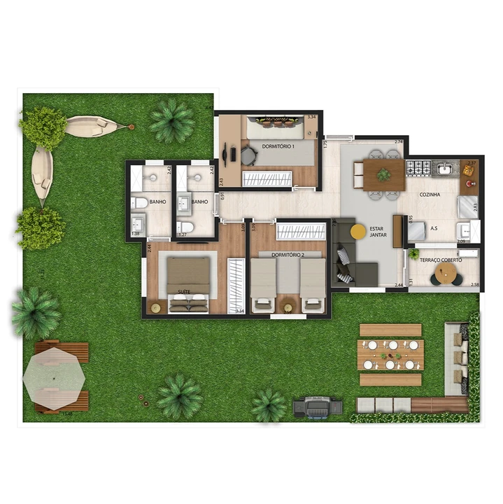 Planta do Nau Vivendas: Planta Tipo 4 - 141 m² | 3 dorms (1 suíte)