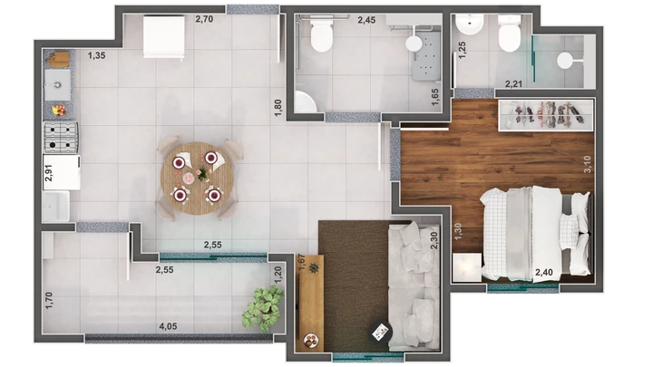Planta do Palestra Life: Planta PCD - Palestra Life - 1 dorm. - 50,41 m²
