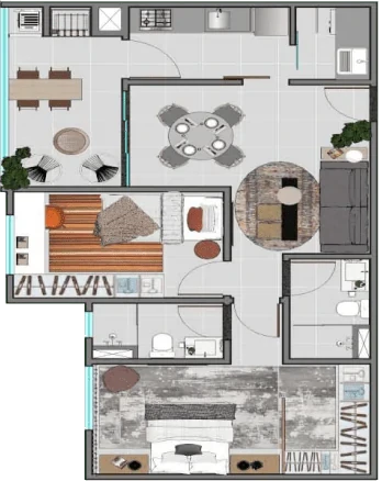 Planta do Ravenna Residenziale: Planta 2 Dormitórios 69m²