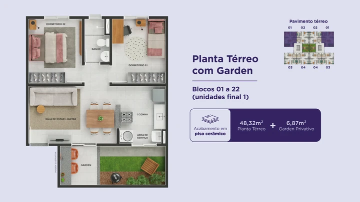 Planta do Residencial Ecoviva Maisparque: Planta com Garden