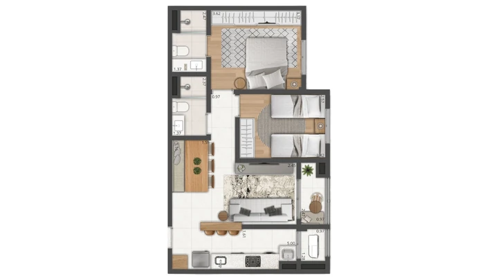 Planta do Matiz: Apartamento de 66 m² | Sala ampliada
