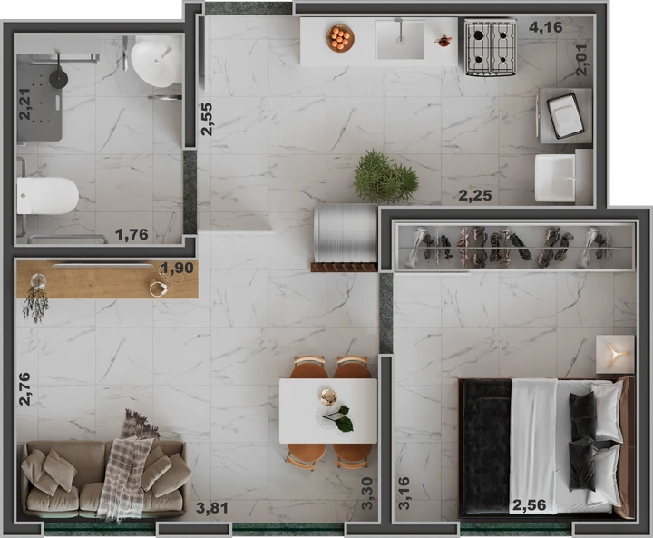 Planta do Unique Palestra: Apartamento PCD - 1 dorm. - 35,99 m²