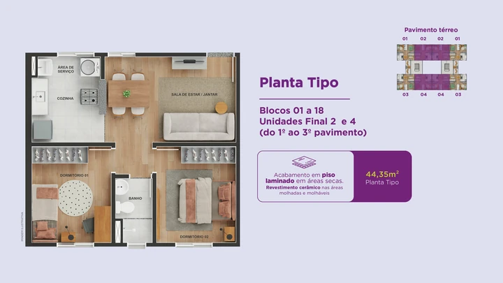 Planta do Residencial Ecoviva Vista Bela: Planta Tipo