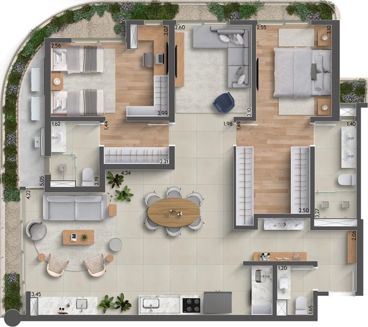 Planta do Horizon Residences: 124m² | 2 Suítes | Lavabo | Sala Ampliada