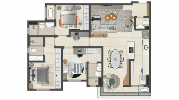Planta do Cambuí Reserva da Mata: Apartamento 112,3 m² | Gourmet integrado*