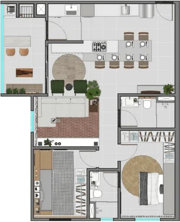 Planta do Ravenna Residenziale: Planta 3 Dormitórios 81m² (Reversível para 2)