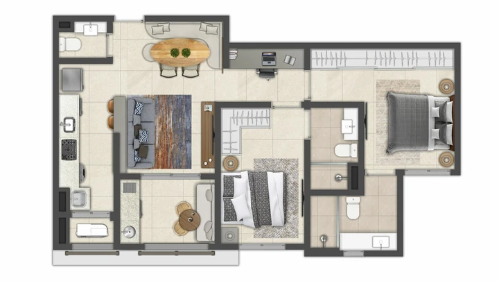 Planta do Cambuí Reserva da Mata: Apartamento 74,3 m² | Terraço gourmet*