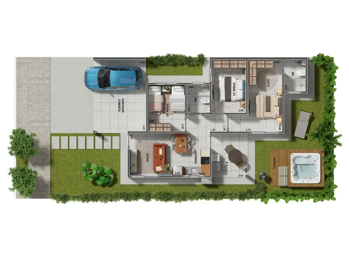 Planta do Casa Setparque: Sugestão 70 m² – Planta estendida (ampliação opcional)