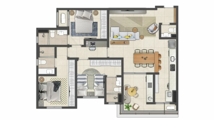 Planta do Cambuí Reserva da Mata: Apartamento 112,3 m² | Terraço gourmet*