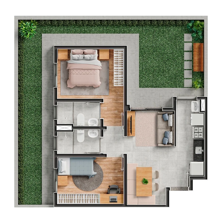 Planta do Quinta das Amoras: 92 m² | 2 dorms - 1 suíte