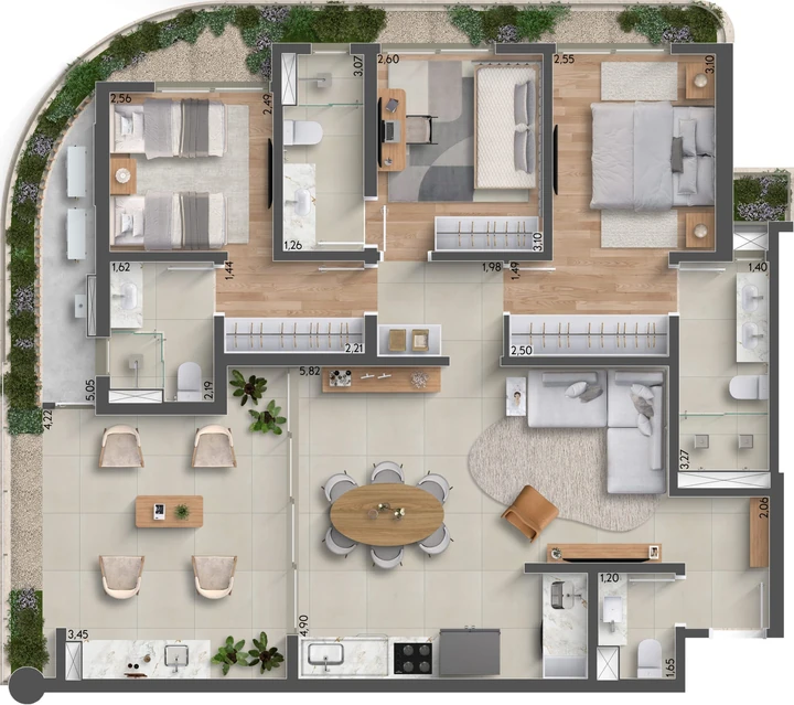 Planta do Horizon Residences: 124m² | 3 Suítes | Lavabo | Varanda Gourmet Fechada