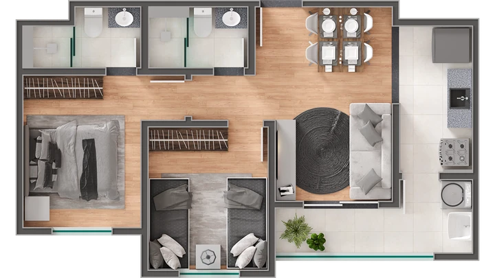Planta do Park Palestra: Planta Meio - Park Palestra - 2 dorm. - 48,62 m²