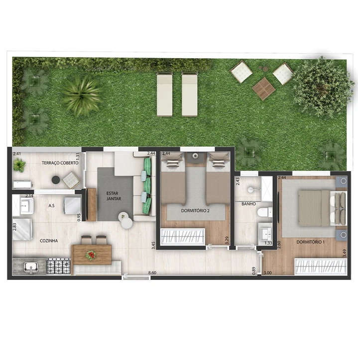 Planta do Nau Vivendas: Planta Tipo 9 - 87 m² | 2 dorms