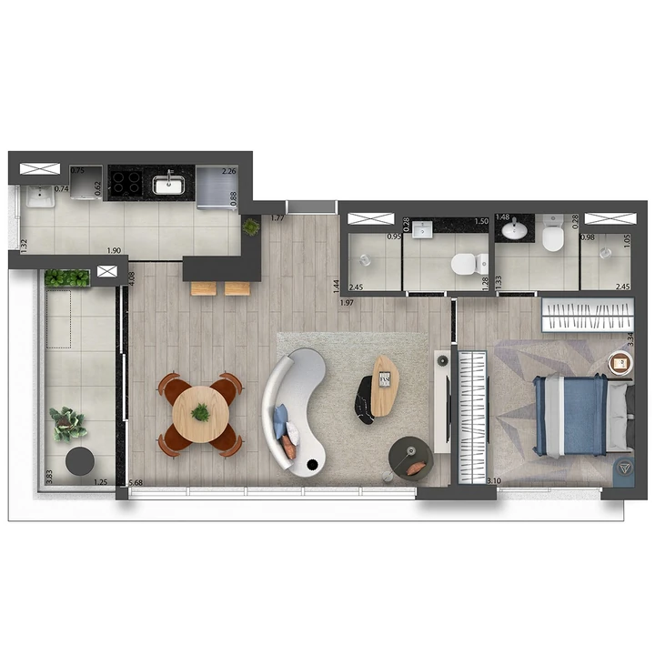 Planta do Tarraf Square: Planta Tipo | Studio - 59 m²