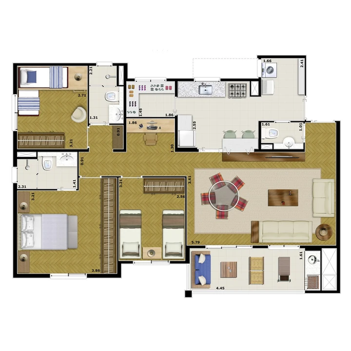 Planta do Dueto Boulevard: APTO. 3 DORMS. - 104 m² privativos