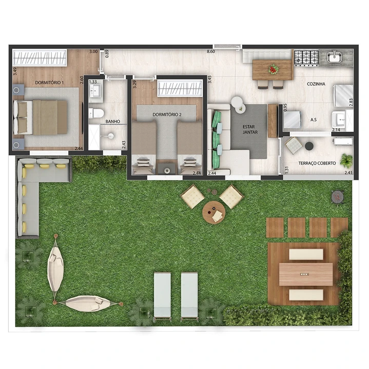 Planta do Nau Vivendas: Planta Tipo 6 - 120 m² | 2 dorms