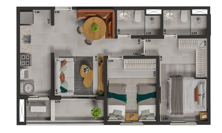 Planta do Viven: PLANTA 1 - 59,95m²