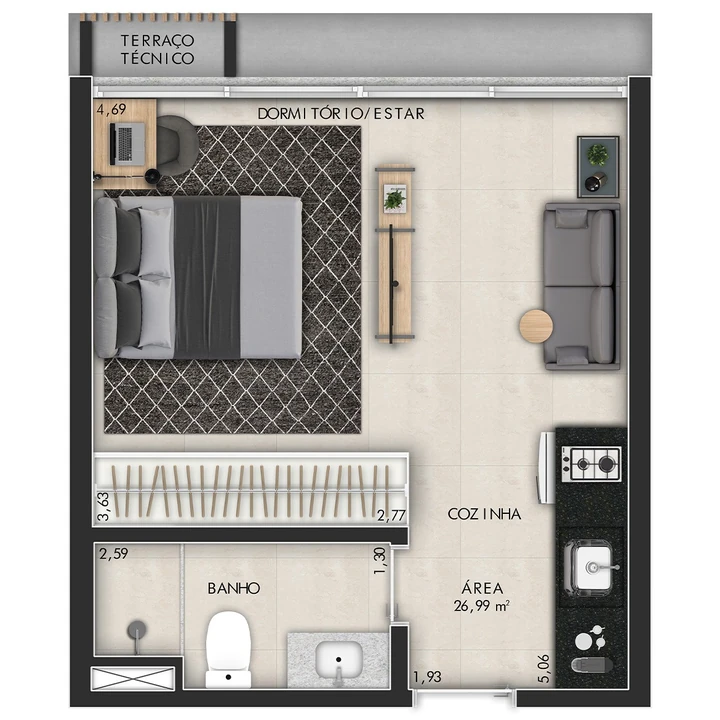 Planta do Platz by Tarraf: Studio 27 m²