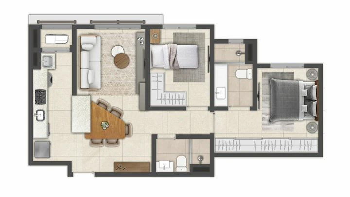 Planta do Cambuí Reserva da Mata: Apartamento 64,3 m² | Gourmet integrado*