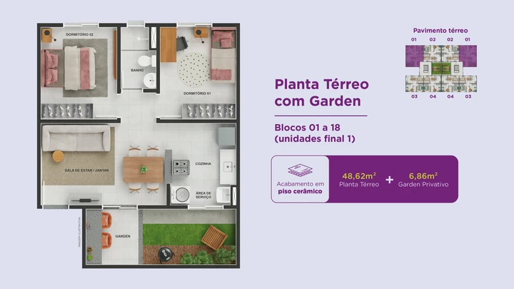 Planta do Residencial Ecoviva Vista Bela: Plata com Garden