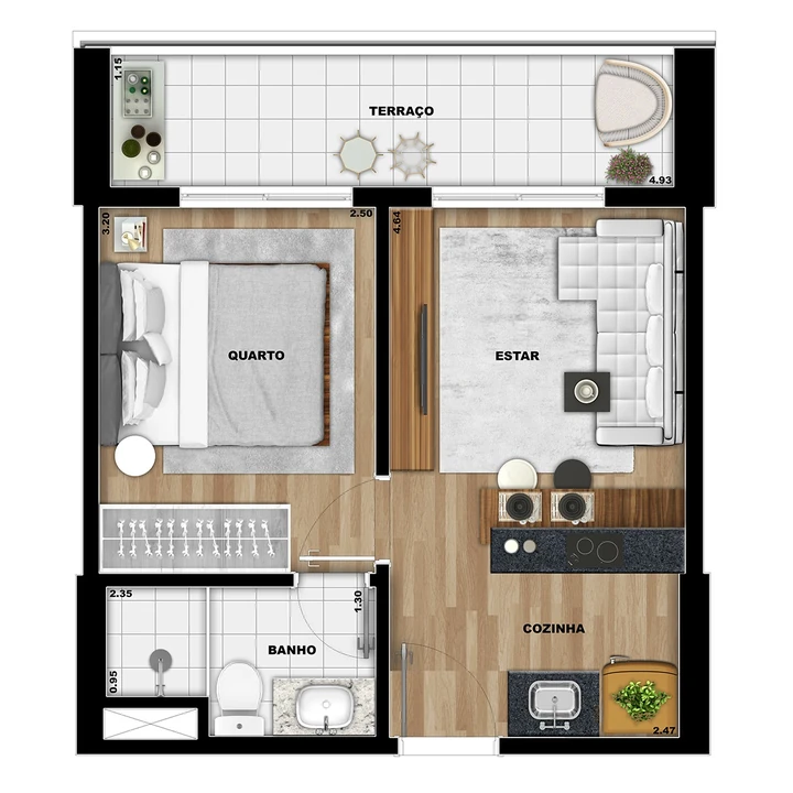Planta do Duo JK: APTOS. 1 SUÍTE - 33 m² privativos | Torre Sky