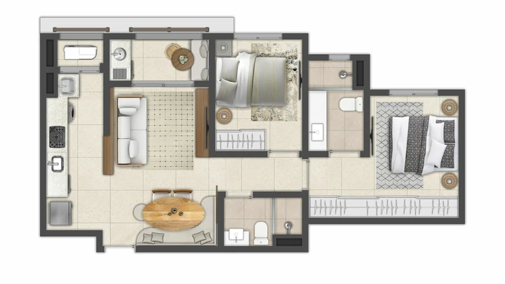 Planta do Cambuí Reserva da Mata: Apartamento 64,3 m² | Terraço gourmet*