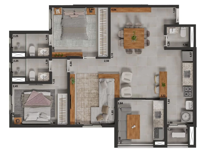 Planta do Viven: PLANTA 4 - 85,40m² - COZINHA ABERTA