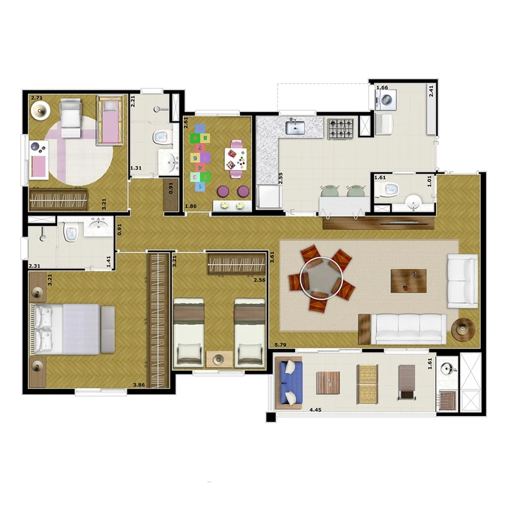 Planta do Dueto Boulevard: APTO. 3 DORMS. - 104 m² privativos