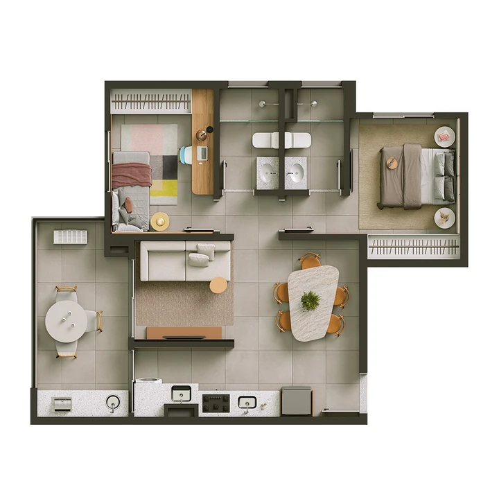 Planta do Ipanema: Planta Tipo | Apto - 2 dorms com suíte | 67 m²