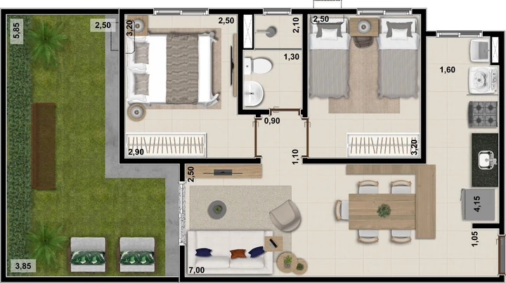 Planta do Valle dos Colibris: PLANTA TÉRREO COM GARDEN PRIVATIVO - 47,86M +19,55M