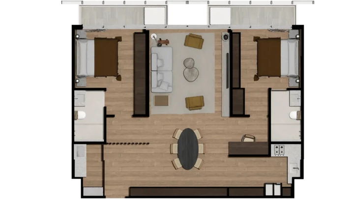 Planta do Plaza Residence: Sugestão de junção de dois apartamentos de aprox. 50m²