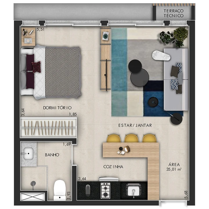 Planta do Platz by Tarraf: Studio 35 m²