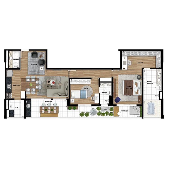 Planta do Duo JK: APTOS. 2 SUÍTES - 116 m² privativos | Torre Space