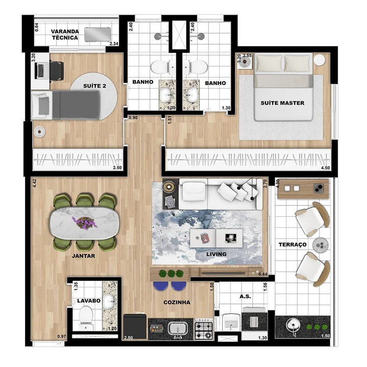 Planta do Duo JK: APTOS. 2 SUÍTES - 72 m² privativos | Torre Space